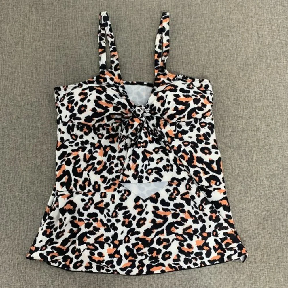 Brand New! Leopard‎ Tankini Swimwear  Top Removable Pads Juniors Large Black